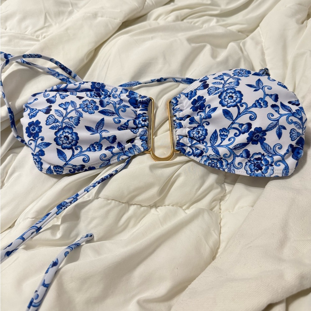 Floral Blue and White Bikini Top